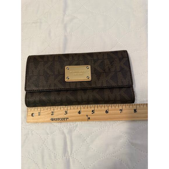 Michael Kors Jet Set Travel Continental Wallet Brown Signature PVC Gold Logo - Picture 6 of 7